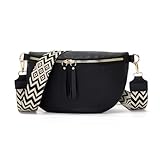 Vezluax 30x20cm Cross Body Bumbags for Ladies Large Bum Bag Stylish Waist Packs Women's Bumbag Fanny Pack for Women Belt Bag with Wide Strap Black