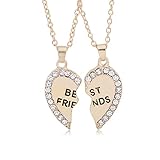 MenYiYDS 2 Pcs BFF Necklaces Friendship Necklace Best Friends Girls Necklace Alloy and Rhinestone Decorated for Girls Birthday Gifts Pendant Chain Gifts (Golden)
