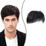Men's Hair Piece - Black Wig Hair System, Real Human Hair Toupee for Invisible Forehead Hairpiece Fringe Bang Replacement System