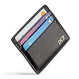 Quve - Leather Card Wallet, Custom Initials Slim Card Holder, RFID Blocking, Minimalistic, Slimline Design, Black, 10cm x 8cm x 3mm