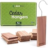 ecoKiwi Moth Repellent for Wardrobes & Clothes - 10 Pack Cedar Wood Hanging Blocks - Cedarwood Moth Repellent Wardrobe Freshener - 100% Natural Oil Storage for Drawers with Sandpaper