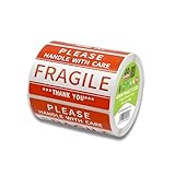 Double Dragon, 500 Labels, 2x3 Inch (50mm x 76 mm), Fragile Handle With Care Sticker, Red Warning Label for Packing Boxes, Strong Adhesive