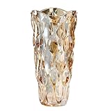 Duscdesp Glass Vases for Flowers - 9.5in Tall Crystal Vases, Large Amber, Personalised Home Decor Wedding Gifts