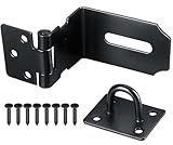 Litensh 3 Inch 90 Degree Right Angle Door Hasp Latch Lock, 304 Stainless Steel Safety Packlock Clasp Door Clasp Hasp Lock Latch Hinges Lock for Door Black