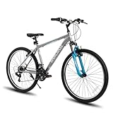 Hiland 27.5 Inch Mountain Bike, Mens Womens MTB with 21 Speeds, High-Tensile Steel Frame, V Brake, Hardtail Bicycle for Adults Grey
