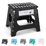 HOUSE DAY Heavy Duty Plastic Step Stool, 11 inch, Black - Foldable, Sturdy, Skid Resistant, Kitchen, Bathroom Stool, 300 lbs Capacity