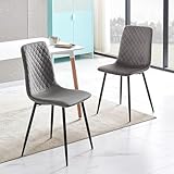 mcc direct Set of 2 Velvet Fabric Dining Chairs with Metal Legs (Dark Grey) - Lexi