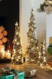 HomeZone Christmas Set of 3 Silver Light Up Cone Trees Festive LED Christmas Decorations Pre-Lit Xmas Tree Set Indoor Ornamental Pyramid Metal Ornaments Home Decor Wire Warm White LED Lighting