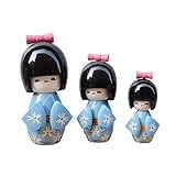ZEN&TAO Japanese Wooden Doll-Set of 3(Blue)