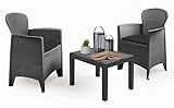 idooka Plastic Garden Table and Chairs Tea for 2 Bistro Set Rattan Wicker Effect, Anthracite Grey Side Coffee Table and Chairs Set, Perfect for Patio, Balcony and Conservatory, 2 Seater, 3 Piece