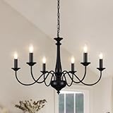 QAREHL Black Chandelier, 6 Lights Chandeliers Ceiling Lights Industrial Black Light Fittings Ceilings Living Room, Pendant Light Fitting for Dining Room Bedroom Kitchen, E14 Socket