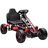 AIYAPLAY Pedal Go Kart, Ride on Racer with Freewheel System, Brake, Non-Slip EVA Wheels, Metal Frame, Go Kart for Kids Ages 3-6 Years, Red