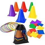 A2Z 4 Kids Sports Activity Set 6 Traffic Cones, 10 Toss Rings 12 Bean Bags & Mesh Bag PE Equipment for Kids Ring Toss Set Obstacle Course Girls Boys Outdoor Games Garden & School�Playground�Toys