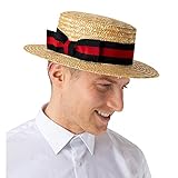 Wicked Costumes Adult Classic Straw Boater Hat with Black/Red Band