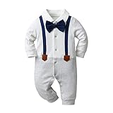 Tearfuty Baby Boy Outfit Bow Tie Long Sleeve Romper Pant Gentleman Clothes Set for Photo Photography White（3-6 Months）