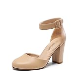 DREAM PAIRS Womens High Heels Closed Toe Court Shoes Block Ankle Strap Ladies Sandals for Wedding,Size 6.5,Nude-Pu,Angela