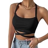 Okdance Halter Neck Tank Tops Women-Sleeveless Cami Tops Ribbed Tank Top for Womens, Sexy Crop Tops Summer Workout Camisoles & Vest for Women Sport Gym Yoga (UK, Alpha, L, Regular, Regular, Black)