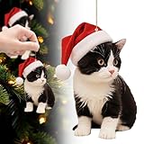 Tuxedo Cat Christmas Tree Ornaments, Black And White Cat Christmas Decorations, Cute Cat Hanging Gift For Halloween & Holiday Decor, Festive Tree Decor Flat 2d Acrylic Ornament