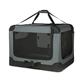 Amazon Basics 4-Doors Portable Soft-Sided Folding Travel Crate Kennel for cat, dog, and other small animals, Grey, L 91 cm x 61 cm x 61 cm