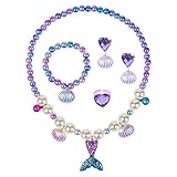 OSDUE Girls Jewelry Set, 5 Pcs Mermaid Necklace Earring Bracelet Ring Set for Little Girl, Princess Jewelry Party for Toddler Little Girl Play Party Favors, Birthday Gift
