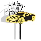 Vanyibro Black & Gold Acrylic Sports Car Cake Topper,Creative Decoration for Boy's & Men's Birthday Cakes