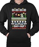 Super Mario Xmas Battle - Festive Christmas Clothing, Gift Idea, Merry Christmas, Xmas Design, Santa, Winter Hoodie, black, L