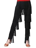 Linjinx Women Fringe Latin Dance Pants Salsa Rumba Tango Cha-Cha Performance Costume Tiered Fringed Trousers Black M