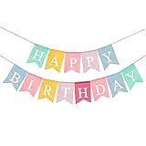 DOJoykey Burlap Fabric HAPPY BIRTHDAY Banner, Reusable Pastel Color Birthday Bunting Flag Garlands for Home Outdoor Birthday Party Decoration
