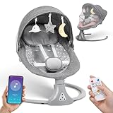 Baby Swing Chair: Baby Bouncer from Birth with Bluetooth Remote Control | Cordless 5-Speed Levels 12 Lullabies & 3 Timers | 3 Adjustable Angles & Electric Rocking Chair for Newborn | Gray