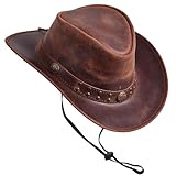 Shapeable Outback hat Style Leather Cowboy Old Style hat for Men and Women Western Wide Brim Vintage Brown