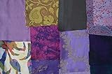 Purple Assorted Embellished Sari Silk Fabric Remnants Scraps - 15 Pieces