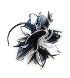 Navy Black and White Chiffon Feather Fascinator Headband Wedding Ascot Races Ladies