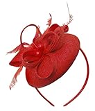Caprilite Bead Round Pillbox Loop Sinamay Headband Fascinator for Women Wedding Ascot Races[Red]