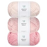 Pretty Jolly 3 Skeins Soft Wool Yarn Glossy Wool Blend Yarn for Crochet Knitting Sport Weight Yarn for DIY Craft(3×50g/3×100m)(Pink Department)