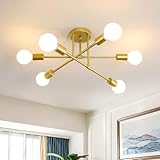 Dorlink Sputnik Ceiling Light, 6-Light Gold Adjustable Modern Ceiling Lamp, E27 Mid Century Metal Lights Fittings Ceilings for Living Room, Dining Room, Kitchen, Bedroom