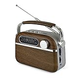 LLOYTRON "Vintage" Style AM/FM Radio with MusicStream- Portable and Rechargeable - MP3 Playback via USB or Micro SD - Mains or Battery Powered - N6403WD - Wood Effect