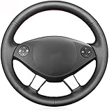 Black Leather Car Steering Wheel Cover, For Mercedes Benz W639 Viano 2010-2015 Vito 2010-2015 Valente 2012-2015,Black Line