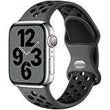 Upeak Sport Strap Compatible with Apple Watch Strap 44mm 45mm 46mm 42mm 49mm 40mm 38mm 41mm, Breathable Silicone Double Hole Band for iWatch Series 11 10 9 8 7 6 5 4 2, SE 3, Ultra 3, L,Charcoal/Black