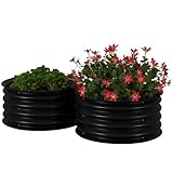 Outsunny Steel Raised Beds for Garden Set of 2, Outdoor Elevated Planter Box with Safety Edging, Easy-to-assemble Stock Tank for Growing Flowers, Herbs and Vegetables, Dark Grey