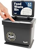 Tydi 4.5L Food Waste Bin with Press-Button Lid – Compost Bins for Kitchen - Anti-Slip Base and Secure Lid Kitchen Compost – Small Indoor Caddy for Cupboard or Countertop – Dark Grey