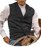 Garqia Clyon Hunting Aged Mens Tweed Vests Herringbone Waistcoats Retro Casual Wedding Wool Business Vests, Black, Large