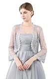 Central Chic© Womens Open Front Lace Shrug Bolero Cardigan For Weddings Brides Bridesmaids Evening Dresses (Silver Grey)