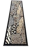Animal Skin Print Runner Rug Leopard Tiger Black Skinz Design 70 (2 Feet X 7 Feet)