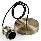 COZZY Vintage Ceiling Pendant Light Fitting, Brown Twisted Braided Flex,E27 Lamp Holder Suspended Pendant Light Fitting Kit-Antique Brass