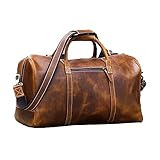 KomalC Leather Duffel Bag Travel Gym Sports Overnight Weekend Cabin Holdall