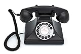 GPO 200 Classic Vintage Phone - Rotary Dial, Cloth Cord, Traditional Bell Ring Tone - Black