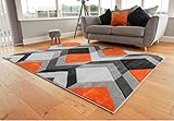 New Small Large Orange Silver Grey Geometric Design Area Rugs Mats (120x170cm)