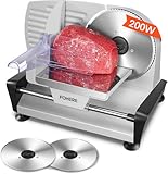 Meat Slicer with 2 * 19cm Blade, Electric Bread Slicer Machine for Home Use 200W, FOHERE Deli Food Cutter, 0-15mm Adjustable Thickness for Cheese, Bread, Include Safety Food Pusher, Silver