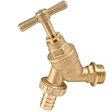 RMTL Outdoor Garden Tap Hose Union Bib Tap 1/2inch BSP with Compression Wallplate Elbow, Through The Wall 15mm Copper Tube (Single Bib Tap)