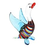 Glass Of Venice Murano Glass Striped Duck Figurine, Blue, Swirled 3 Inches Tall - Colorful Bird Decoration for Home or Office Collectible Handmade Duck Ornament